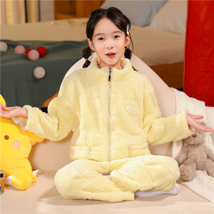 冬季儿童睡衣加厚款法兰绒公主中大童女孩家居服可外穿睡衣男童装