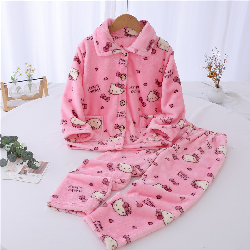 儿童睡衣女童秋冬珊瑚秋冬季女孩家居服宝宝法兰绒加厚保暖套装