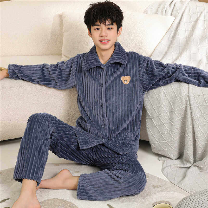 睡衣男冬季珊瑚绒加厚加绒男士秋冬法兰绒男款大码休闲冬款家居服