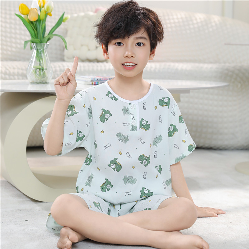 云朵棉儿童睡衣2026夏季薄款男童短袖家居服套装男孩休闲服空调服