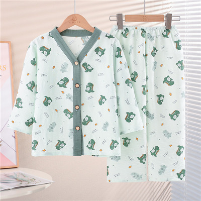 儿童睡衣春秋季男童薄款云朵棉长袖套装女孩开衫中大童空调家居服