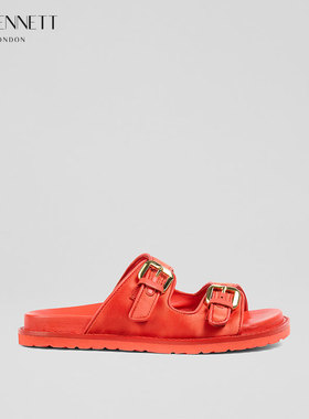 LK BENNETT红色勃肯平底女凉鞋2025夏季新款沙滩一脚蹬凉拖鞋