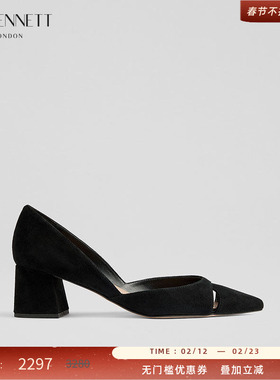 LK BENNETT黑色镂空高跟鞋女2025年春新款高级感粗跟真皮单鞋5.5