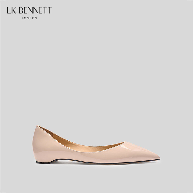LK BENNETT裸色漆皮平底鞋女2025年秋新款真皮浅口尖头优雅静奢