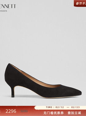 【经典】LK BENNETT英国黑色高跟鞋女低跟尖头绒面真皮单鞋通勤职