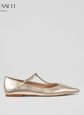LK BENNETT金色尖头平底单鞋2025年夏新款时尚进口羊皮T字带浅口