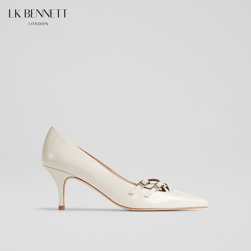 lkbennett米色尖头高跟鞋2025年春新款牛皮双搭扣设计跟高6cm细跟