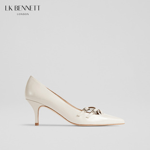 2025年春新款 lkbennett米色尖头高跟鞋 牛皮双搭扣设计跟高6cm细跟