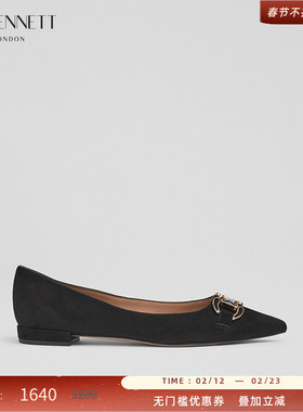 LK BENNETT黑色金属装饰单鞋2024年秋新款平底尖头浅口女鞋