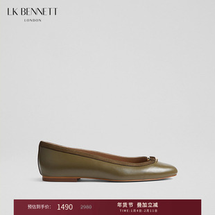 LK BENNETT深绿平底单鞋2025秋冬新款进口羊皮金属扣圆头浅口鞋