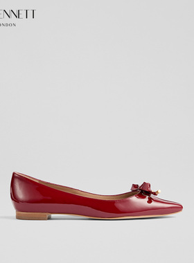 LK BENNETT酒红色芭蕾平底鞋女2025年春新款法式气质蝴蝶结单鞋