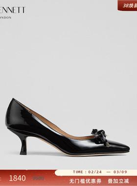 LK BENNETT黑色蝴蝶结装饰高跟鞋2025年春新款时尚尖方头5.5cm猫
