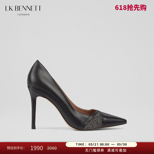 LK BENNETT黑色羊皮尖头高跟鞋女通勤职场10cm细跟气质单鞋真皮