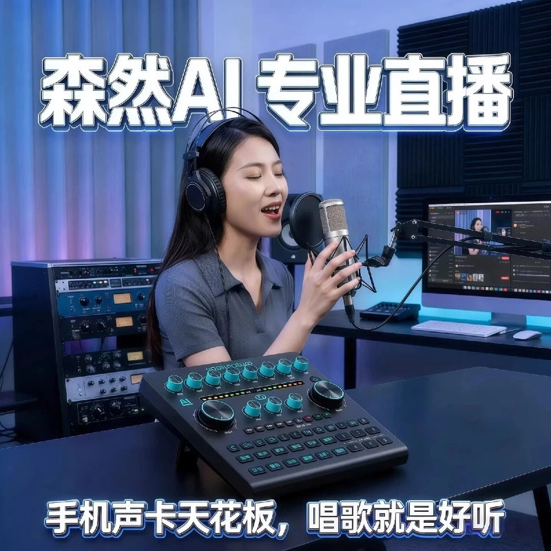森然 Ai声卡直播唱歌专用设备全套手机电脑通用主播K歌麦克风话筒