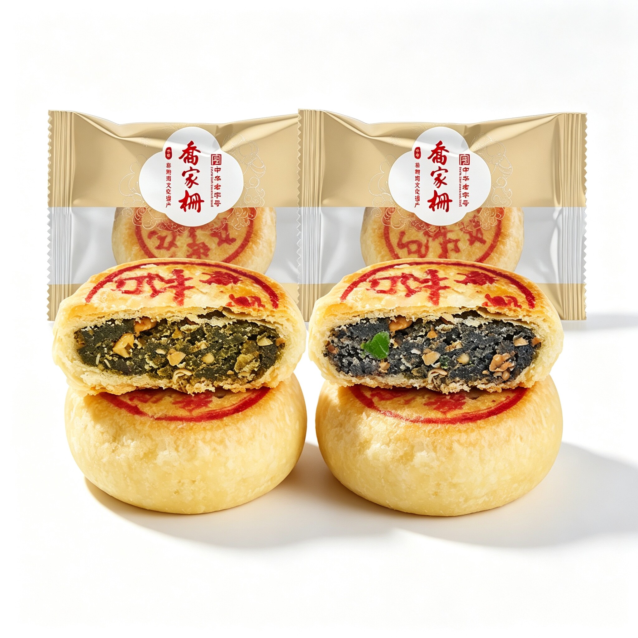 【会员U先】乔家栅净素苔条果仁月饼1枚+净素核桃仁芝麻月饼1枚