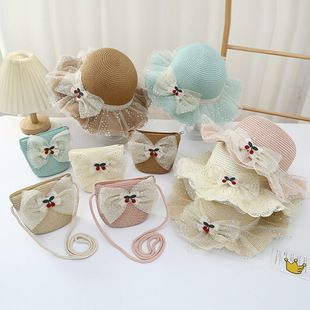 女孩太阳帽夏2026新款公主风草帽遮阳帽女童宝宝户外沙滩防晒帽子
