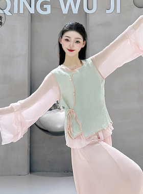 古典舞纱衣飘逸演出服马甲中国舞练功服全套网纱舞蹈上衣女款新款