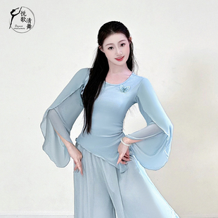 古典舞练功服秋冬蓝色中国舞纱衣形体训练服长袖舞蹈上衣女款新款