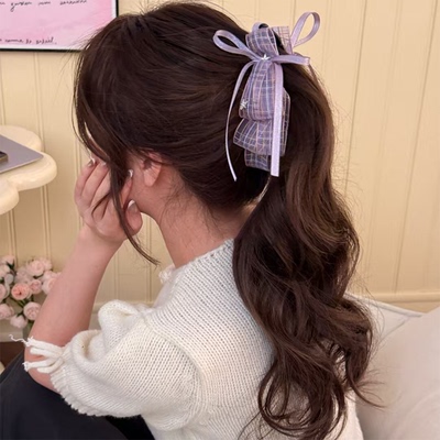 【慕奈】初春新款星星格纹蝴蝶结香蕉夹女气质扎丸子头高马尾抓夹