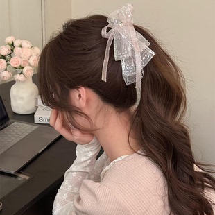 自带焦点闪闪蝴蝶结发夹女盘发后脑勺抓夹扎马尾竖夹发饰 慕奈