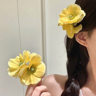 【慕奈】明媚黄色花朵发夹春夏氛围感侧边夹女海边度假风拍照发饰