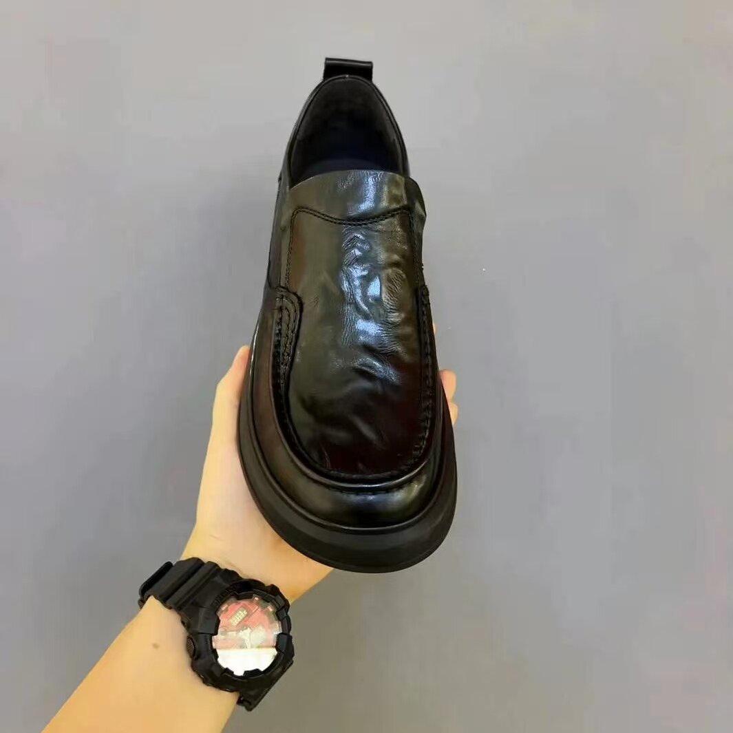 男鞋秋季新款真皮乐福鞋英伦风商务休闲皮鞋厚底增高纯皮男鞋软底