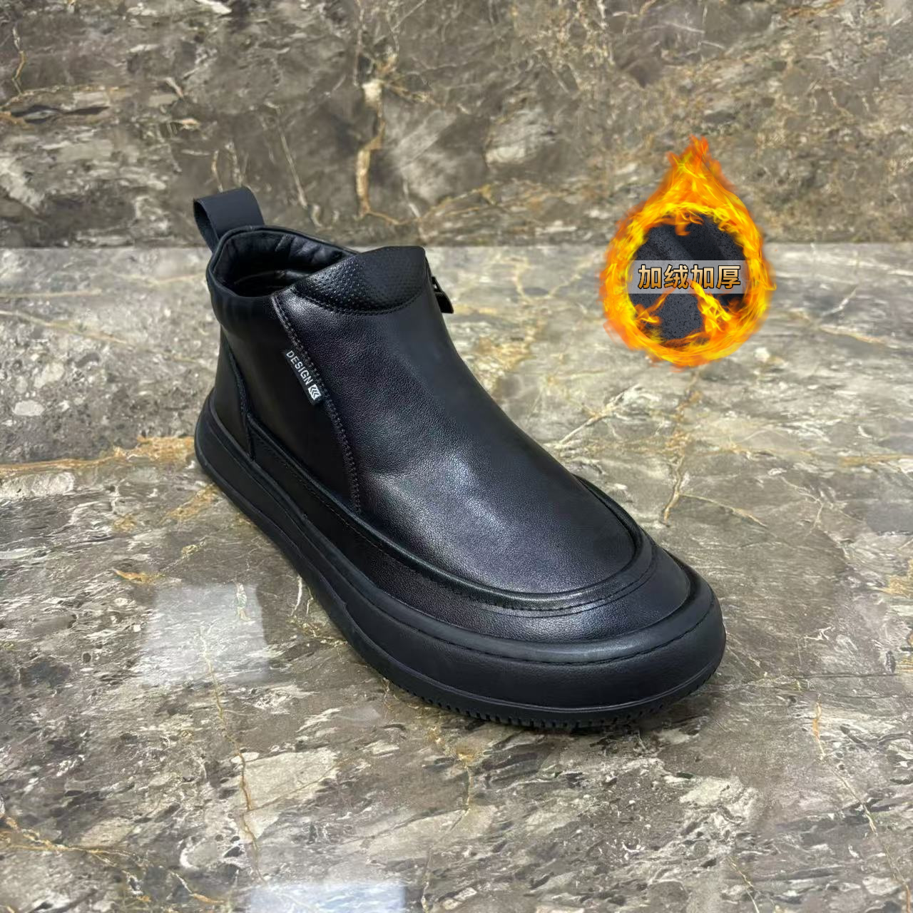 男鞋冬季纯皮加绒加厚保暖棉鞋新款男士短靴真皮马丁靴潮一脚蹬鞋