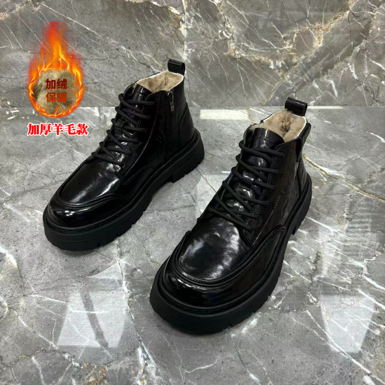 【撤柜清仓】真羊毛加绒加厚百搭欧货高级感高腰男鞋帅气潮流时尚