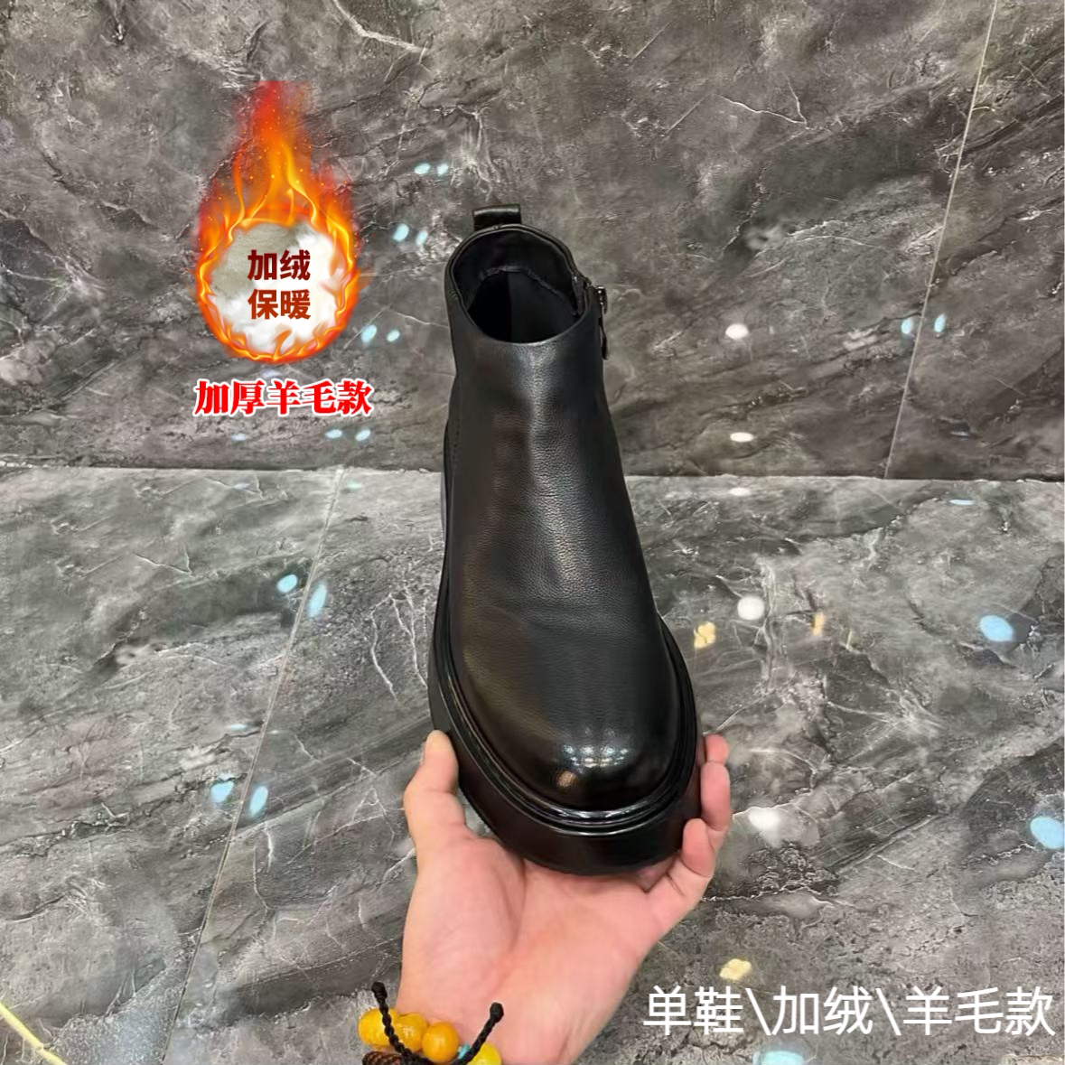 牛皮加绒2025冬季男鞋加厚保暖时尚软底软面马丁靴百搭纯皮大棉鞋