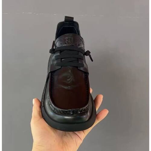 新款秋季纯皮商务休闲牛皮舒适圆头系带时尚百搭软底皮鞋男