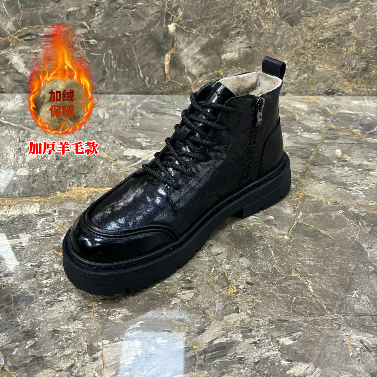 【羊毛款】真羊毛加绒加厚百搭欧货高级感高腰男鞋帅气潮流时尚,流行男鞋,马丁靴,淘宝优惠券,粉丝福利购,淘宝优惠卷