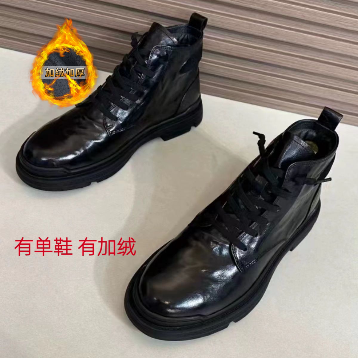 男士马丁靴系带水牛皮冬款款绒里保暖战狼马丁靴高帮商务休闲皮鞋