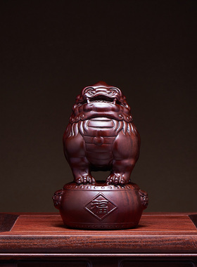 黑檀木雕貔貅摆件一对实木皮丘家居客厅办公室玄关工艺品开业送礼