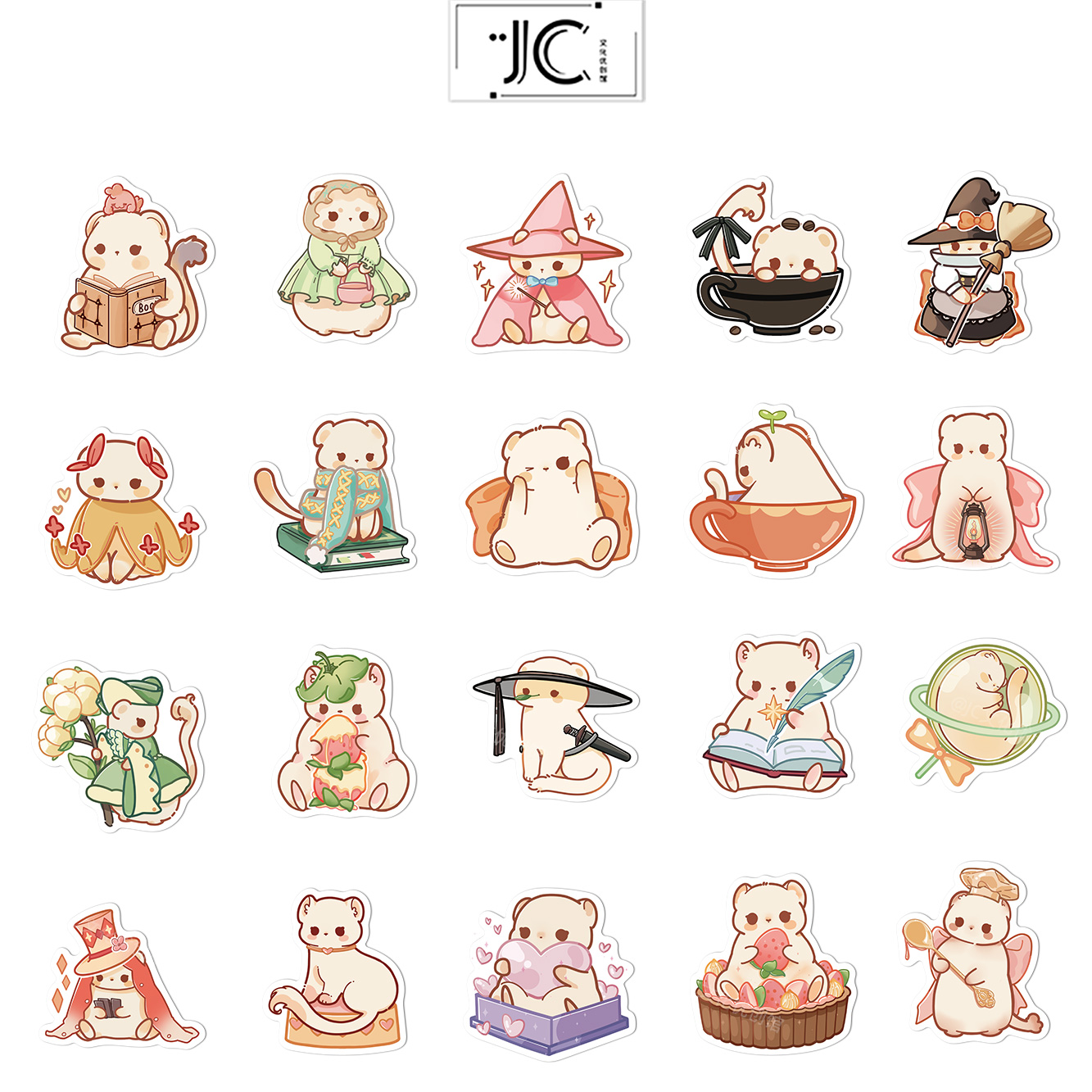 50张原创卡通白鼬贴纸笔记本电脑水杯手账手机壳装饰防水diy贴画