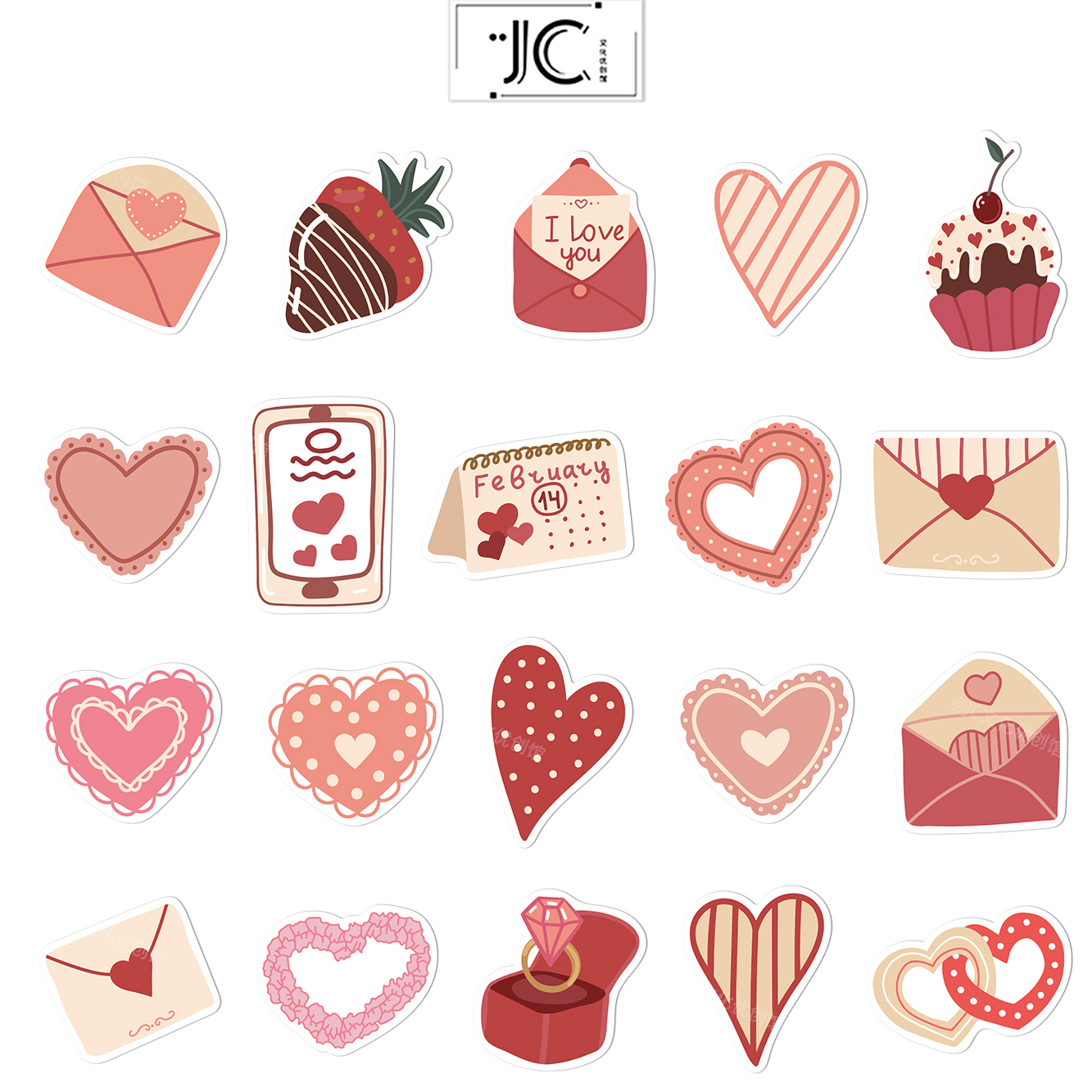 58张粉色浪漫情人节贴纸笔记本电脑手账本手机壳iPad装饰防水贴画