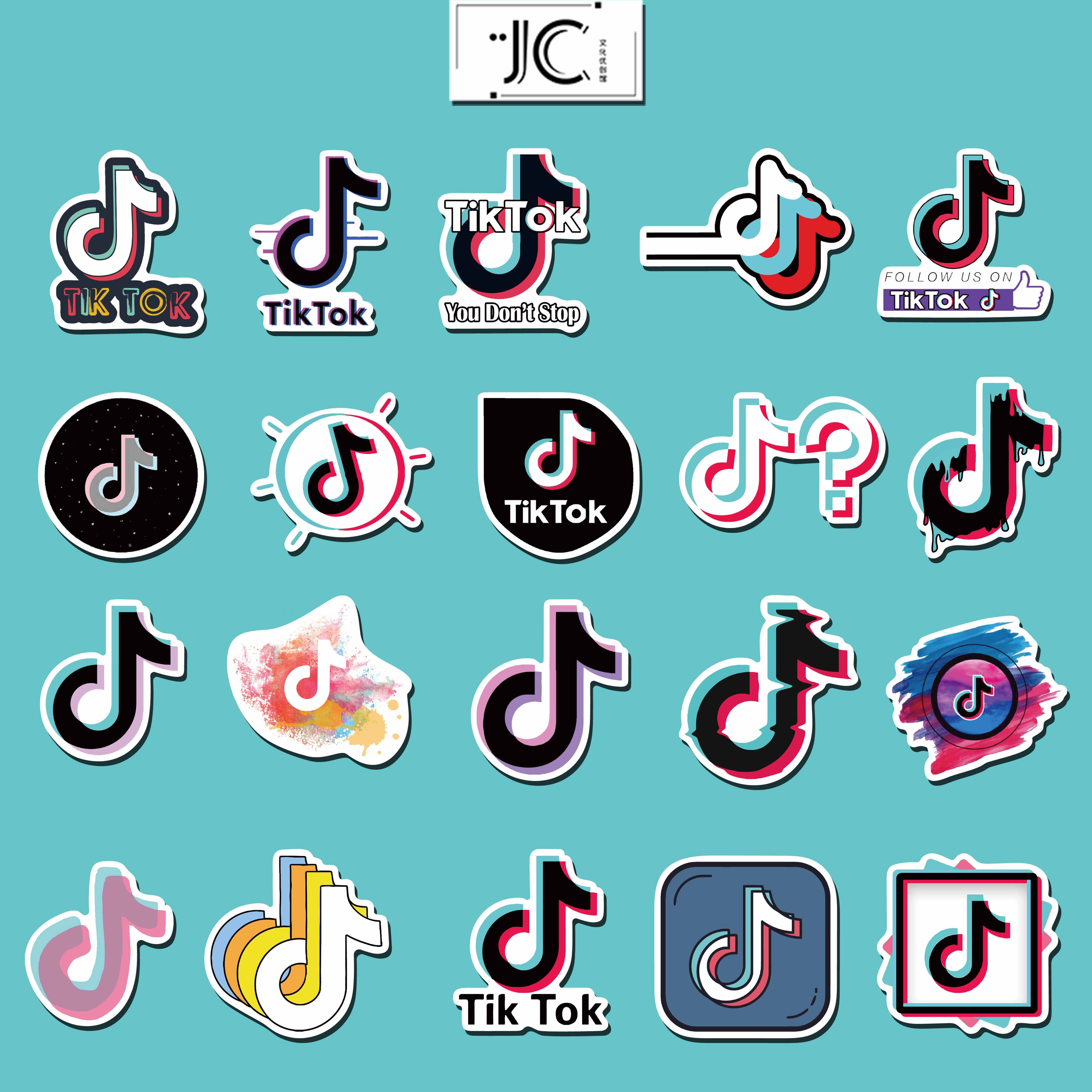 50张抖音tiktok logo涂鸦行李箱笔记本电脑吉他水杯手账防水贴纸