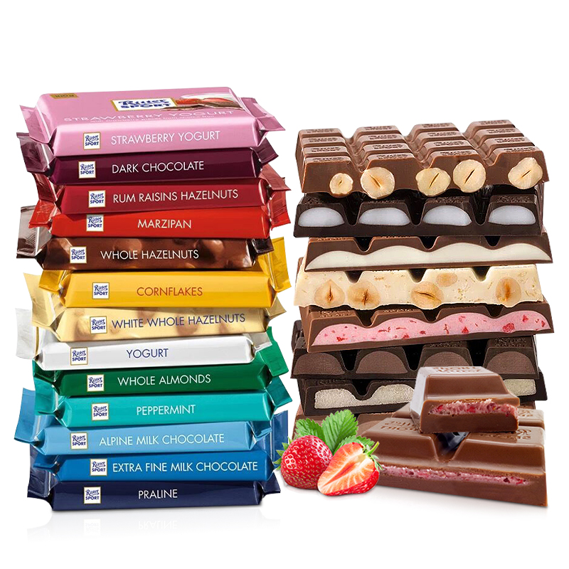 Ritter Sport瑞特斯波德全榛子黑巧克力运动排块100g网红办公零食 零食/坚果/特产 牛奶巧克力 原图主图