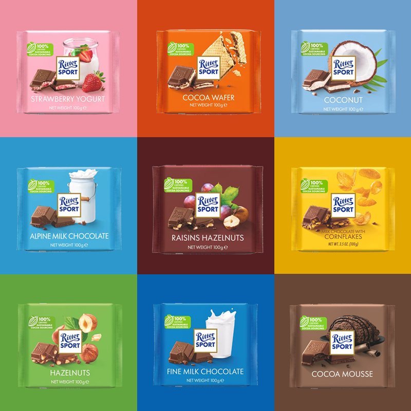 进口瑞特滋Ritter Sport巧克力排块100g*2块装休闲零食办公小零食