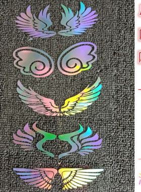 电摩托车汽车划痕贴反光七彩天使翅膀镭射改装个性车身炫酷装饰贴