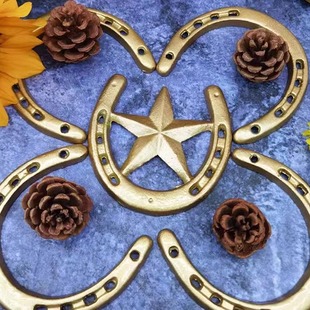 金属五芒星新运马蹄铁金色黑咖啡色居家装饰摆件挂件个性创意铁制