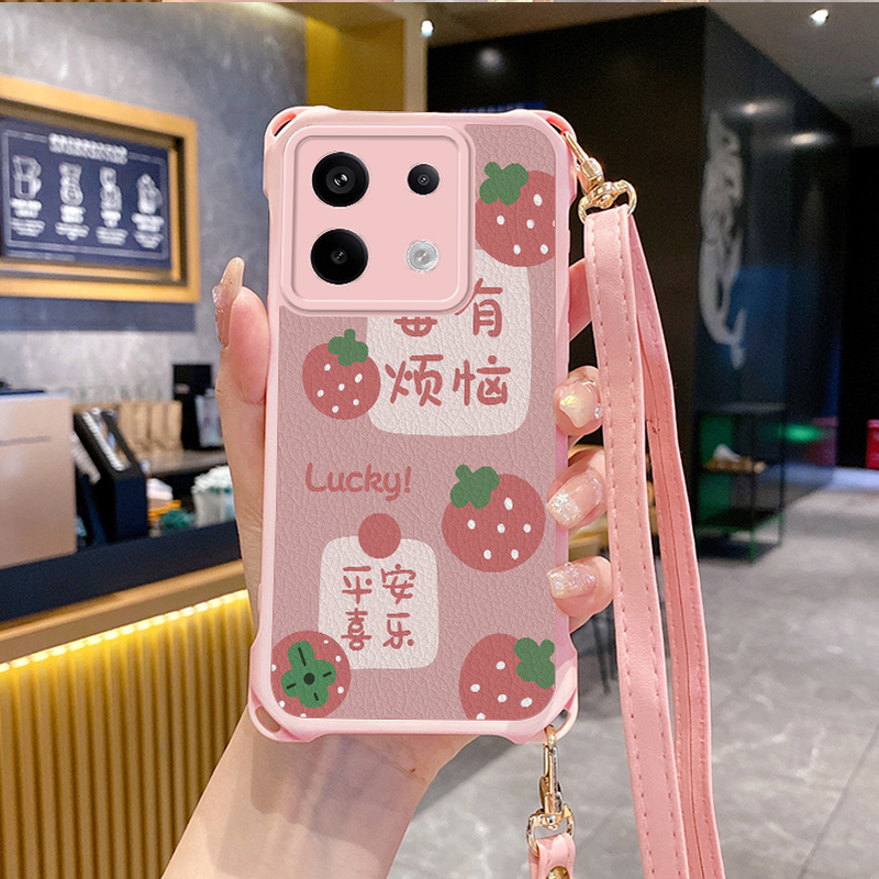 草莓适用小米红米note13pro手机壳note12Turbo4套11Tpro新款10t+k80斜跨K70至尊版挂绳60全包50新品40s潮14