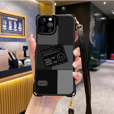 格子适用苹果16promax手机壳斜跨挂绳防摔iphone12pro新款17air1套13e网红15plus xs女iphon14x7xr潮8xsmax