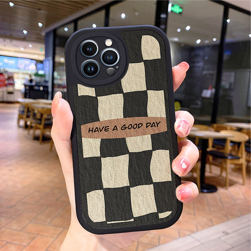 小羊皮格子适用一加acepro手机壳11一加ace竞速版aecpro新款acepor男xs一加1acepro女苹果12潮iphone13promax