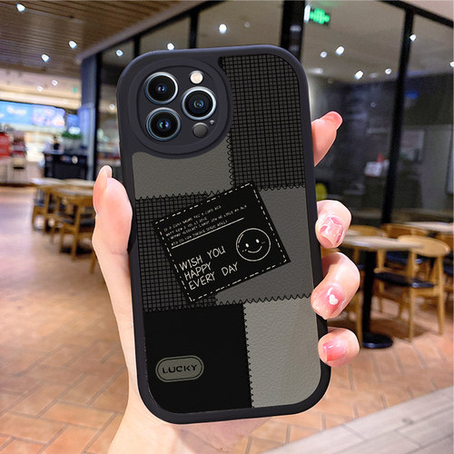 小羊皮格子适用苹果15promax手机壳iphone12pro套16e带挂绳11全包8plus硅胶13新款14x8p7xs6s女xr软17air防摔