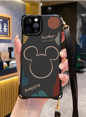 米奇适用苹果16promax手机壳斜跨挂绳防摔iphone12pro新款ihpnoe11e套13网红15plus xs女iphon14x7xr潮8xsmax