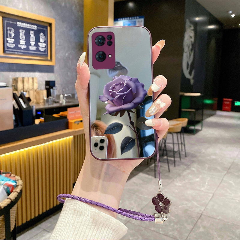 适用OPPOReno13pro手机壳A93S补妆镜面FindX8挂绳K12X新款A97全包11新品10套A58K9+8外壳7A96防摔6玫瑰4se3i5