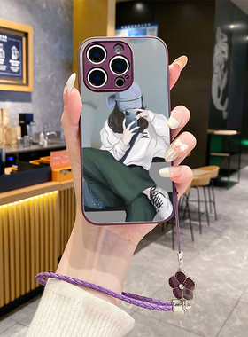 适用苹果16promax手机壳15plus补妆镜面ihpone14挂绳12pro新款iphon11套13网红xsmax防摔xs女x7xr女孩8plus