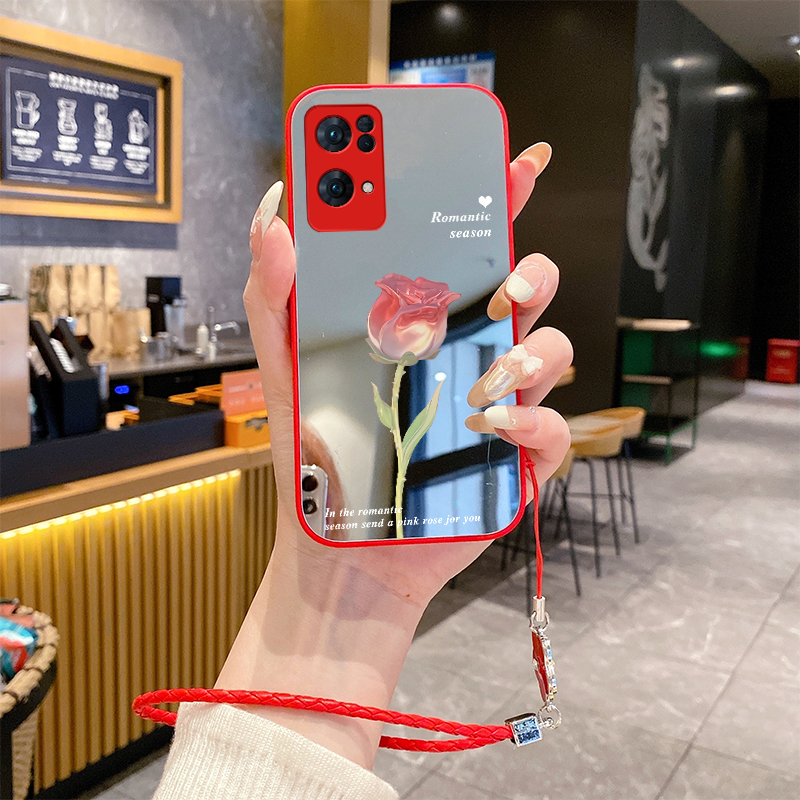 适用OPPOReno13pro手机壳A93S补妆镜面FindX8挂绳K12X新款A97全包11新品10套A58K9+8外壳7A96防摔6花朵4se3i5