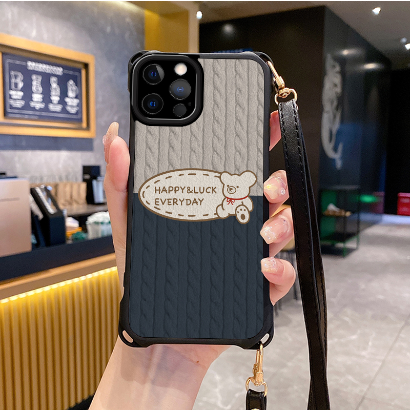 小熊适用苹果16promax手机壳斜跨挂绳e防摔iphone12pro新款ihpnoe11套13网红15plus xs女iphon14x7xr潮8xsmax
