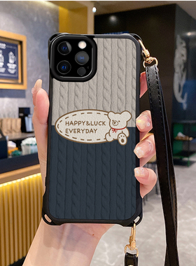小熊适用苹果16promax手机壳斜跨挂绳e防摔iphone12pro新款ihpnoe11套13网红15plus xs女17air14x7xr潮8xsmax